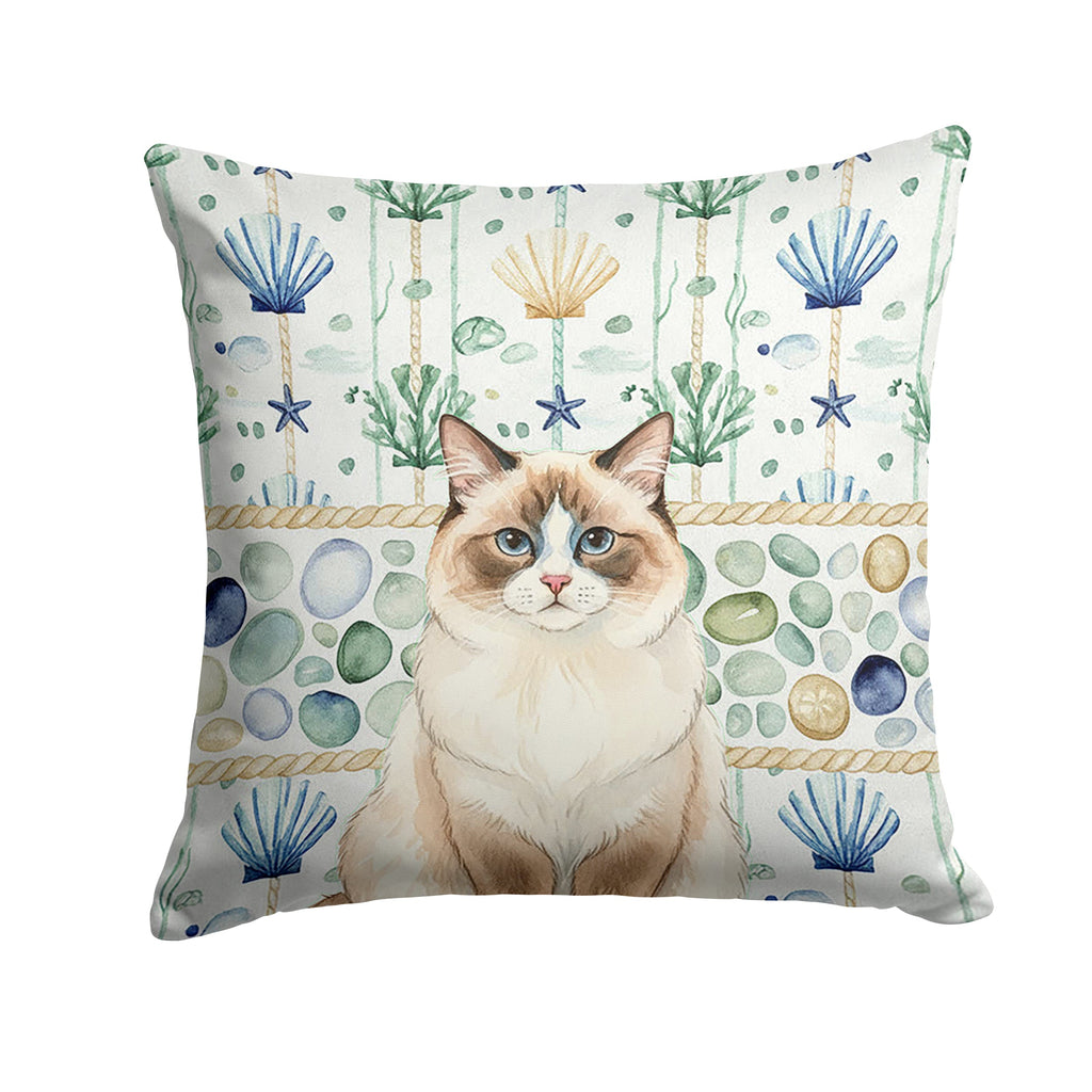 Ragdoll Bicolor Cat Coastal Sea Glass Decorative Throw Pillow 18x18 Indoor Outdoor Accent Cushion, Fabric Cover with Insert for Sofa, Bed, Porch & Living Room