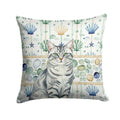 Silver Classic Tabby Cat Coastal Sea Glass Decorative Throw Pillow 14x14 Indoor Outdoor Accent Cushion, Fabric Cover with Insert for Sofa, Bed, Porch & Living Room
