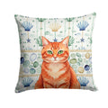 Solid Red Ginger Cat Coastal Sea Glass Decorative Throw Pillow 14x14 Indoor Outdoor Accent Cushion, Fabric Cover with Insert for Sofa, Bed, Porch & Living Room