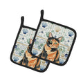 Tortoiseshell Cat Coastal Sea Glass Pot Holder Set of 2 Heat Resistant Quilted Hot Pads 7.5 x 7.5 Inch, Insulated Kitchen Trivets for Cooking & Baking