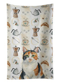 Calico Cat Coffee Time Kitchen Towel Velour Plush Front and Cotton Loop Back Machine Washable