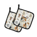 Calico Cat Coffee Time Pot Holder Set of 2 Heat Resistant Quilted Hot Pads 7.5 x 7.5 Inch, Insulated Kitchen Trivets for Cooking & Baking