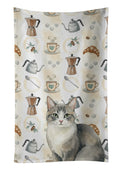 Gray and White Cat Coffee Time Kitchen Towel Velour Plush Front and Cotton Loop Back Machine Washable