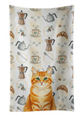 Orange Classic Tabby Cat Coffee Time Kitchen Towel Velour Plush Front and Cotton Loop Back Machine Washable