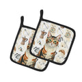 Patched Tabby Cat Coffee Time Pot Holder Set of 2 Heat Resistant Quilted Hot Pads 7.5 x 7.5 Inch, Insulated Kitchen Trivets for Cooking & Baking