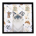 Ragdoll Blue Point Cat Coffee Time Framed Metal Print Bathroom, Kitchen, Office, Home Decor Wall Art Ready to Hang, Square, 8X8