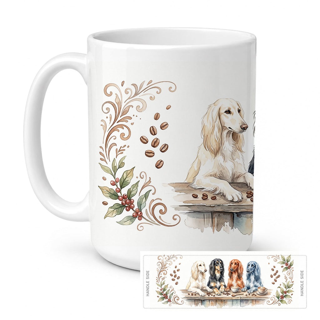 Afghan Hounds Morning Coffee Ceramic Coffee Mug 15 oz Decorative Large C Handle Mug Cup for Tea, Cocoa Hot Chocolate