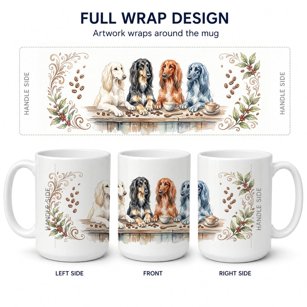 Afghan Hounds Morning Coffee Ceramic Coffee Mug 15 oz Decorative Large C Handle Mug Cup for Tea, Cocoa Hot Chocolate
