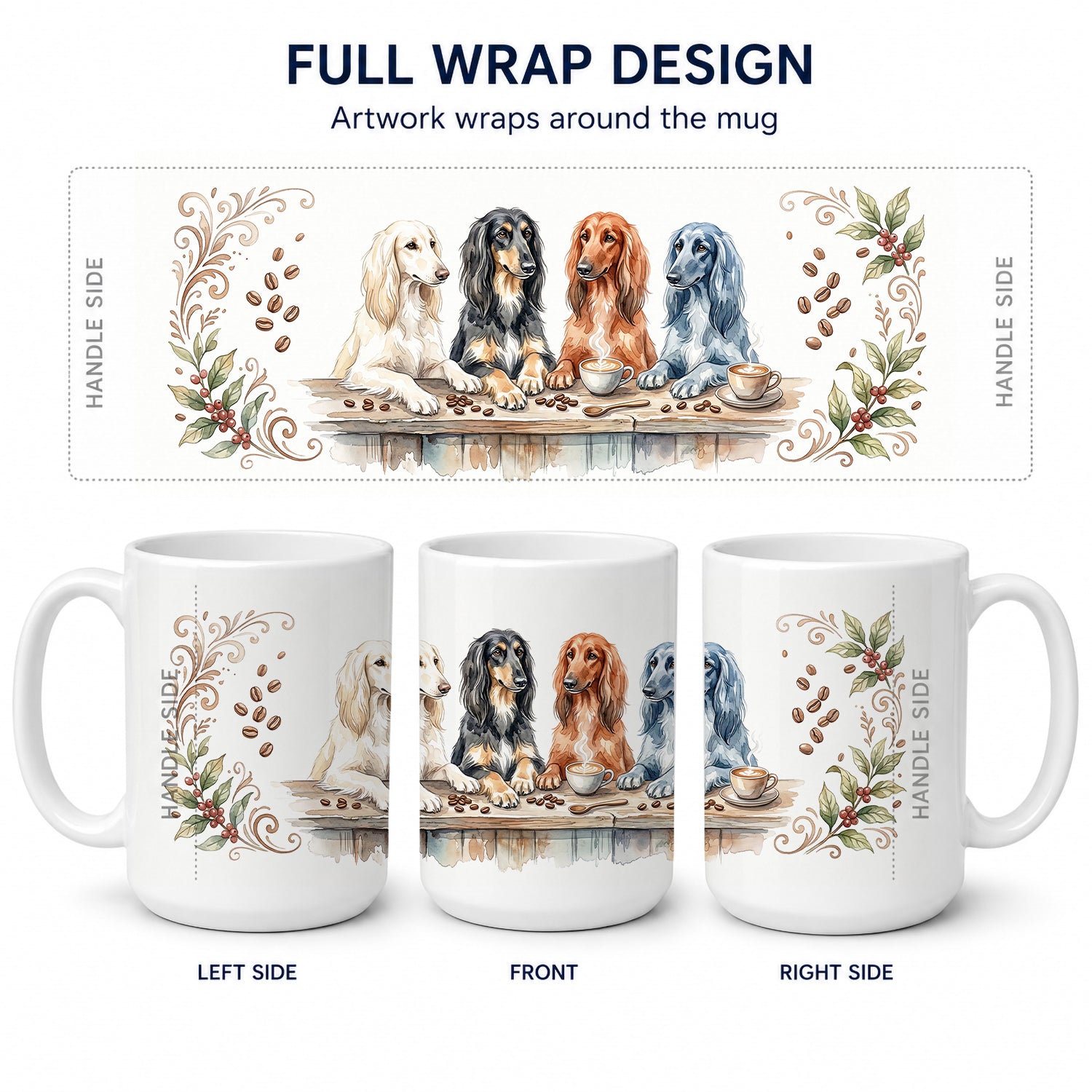 Afghan Hounds Morning Coffee Ceramic Coffee Mug 15 oz Decorative Large C Handle Mug Cup for Tea, Cocoa Hot Chocolate