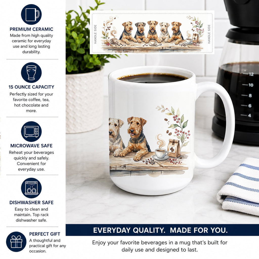Airedale Terriers Morning Coffee Ceramic Coffee Mug 15 oz Decorative Large C Handle Mug Cup for Tea, Cocoa Hot Chocolate