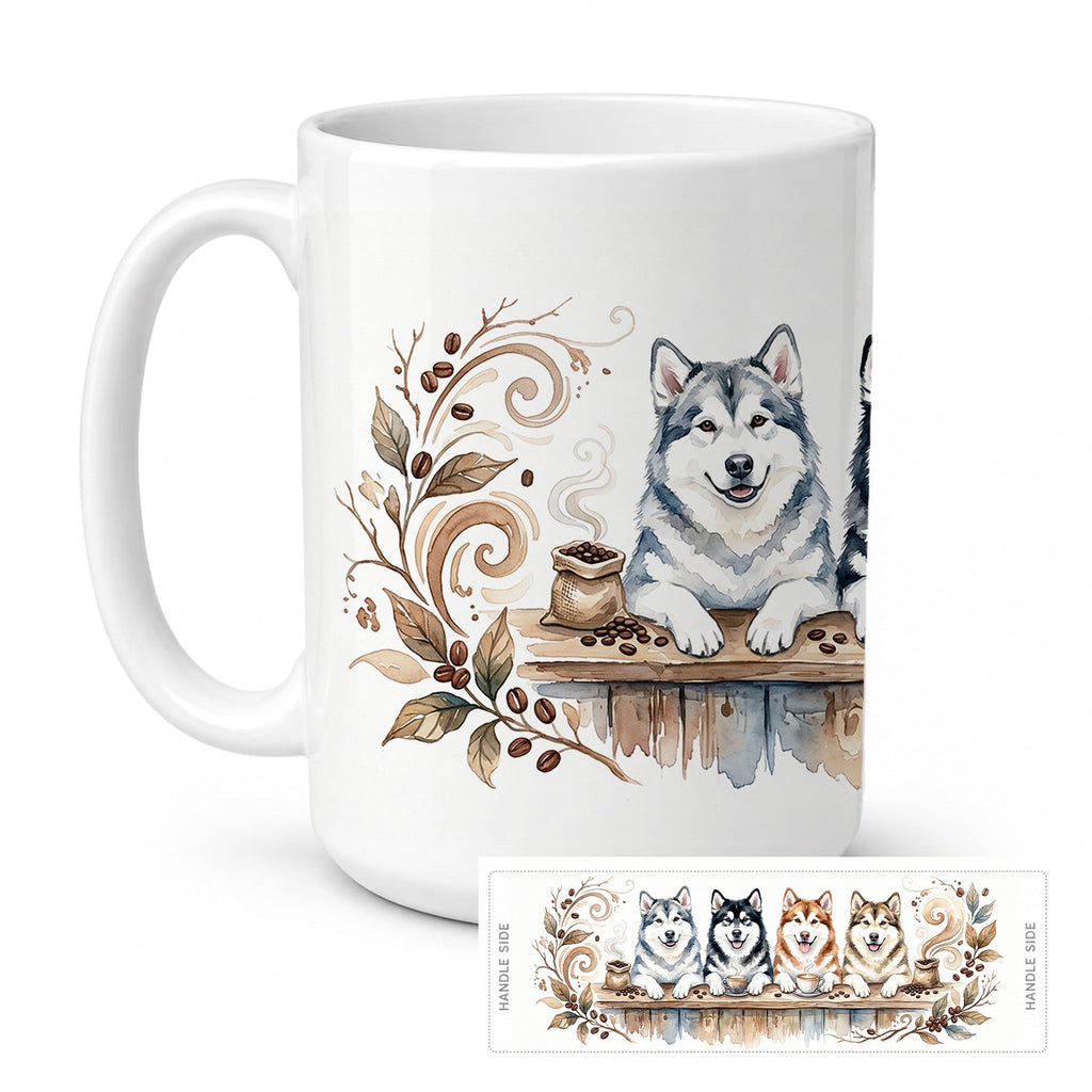 Alaskan Malamutes Morning Coffee Ceramic Coffee Mug 15 oz Decorative Large C Handle Mug Cup for Tea, Cocoa Hot Chocolate