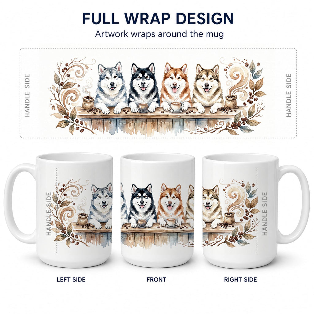 Alaskan Malamutes Morning Coffee Ceramic Coffee Mug 15 oz Decorative Large C Handle Mug Cup for Tea, Cocoa Hot Chocolate