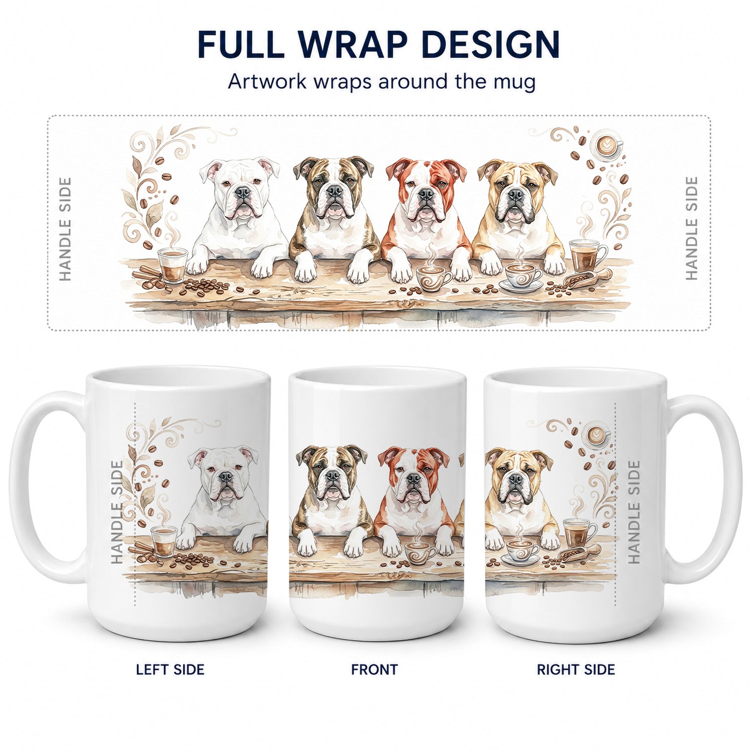 American Bulldogs Morning Coffee Ceramic Coffee Mug 15 oz Decorative Large C Handle Mug Cup for Tea, Cocoa Hot Chocolate