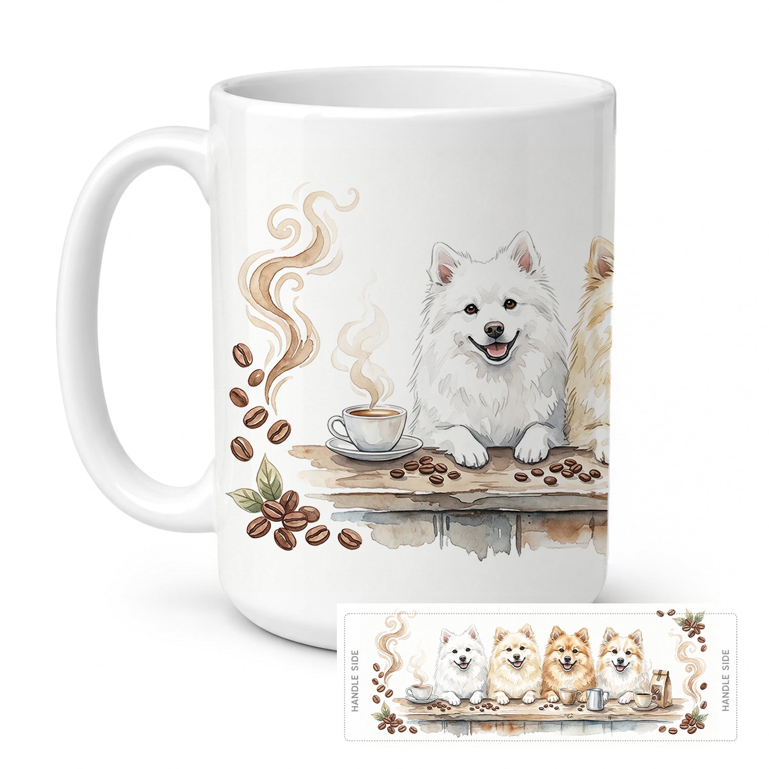 American Eskimo Dogs Morning Coffee Ceramic Coffee Mug 15 oz Decorative Large C Handle Mug Cup for Tea, Cocoa Hot Chocolate