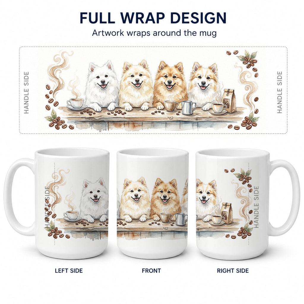 American Eskimo Dogs Morning Coffee Ceramic Coffee Mug 15 oz Decorative Large C Handle Mug Cup for Tea, Cocoa Hot Chocolate
