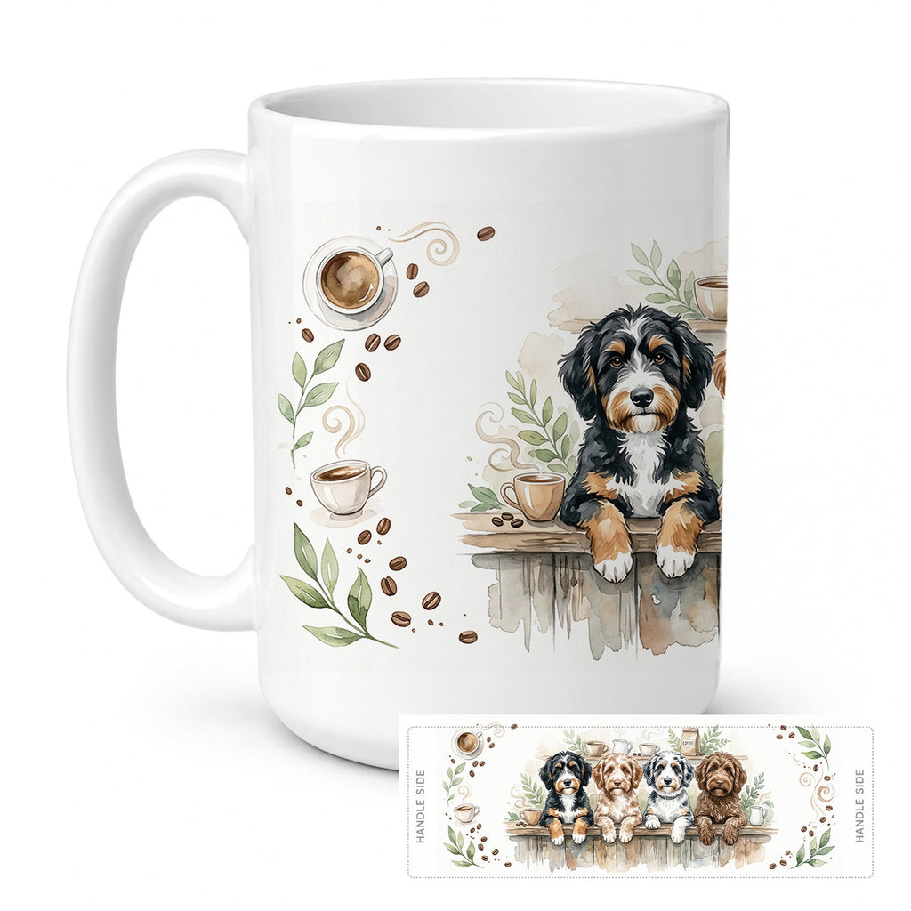 Aussiedoodles Morning Coffee Ceramic Coffee Mug 15 oz Decorative Large C Handle Mug Cup for Tea, Cocoa Hot Chocolate
