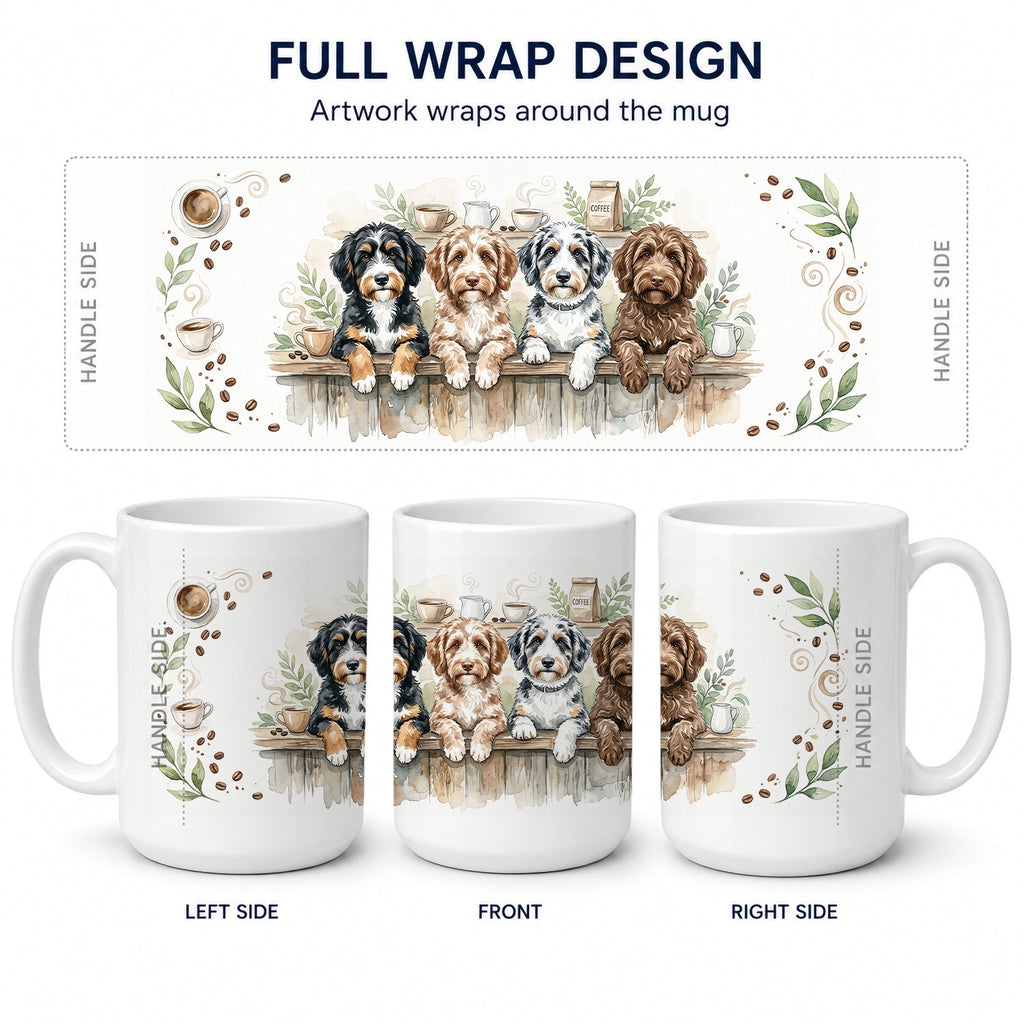 Aussiedoodles Morning Coffee Ceramic Coffee Mug 15 oz Decorative Large C Handle Mug Cup for Tea, Cocoa Hot Chocolate