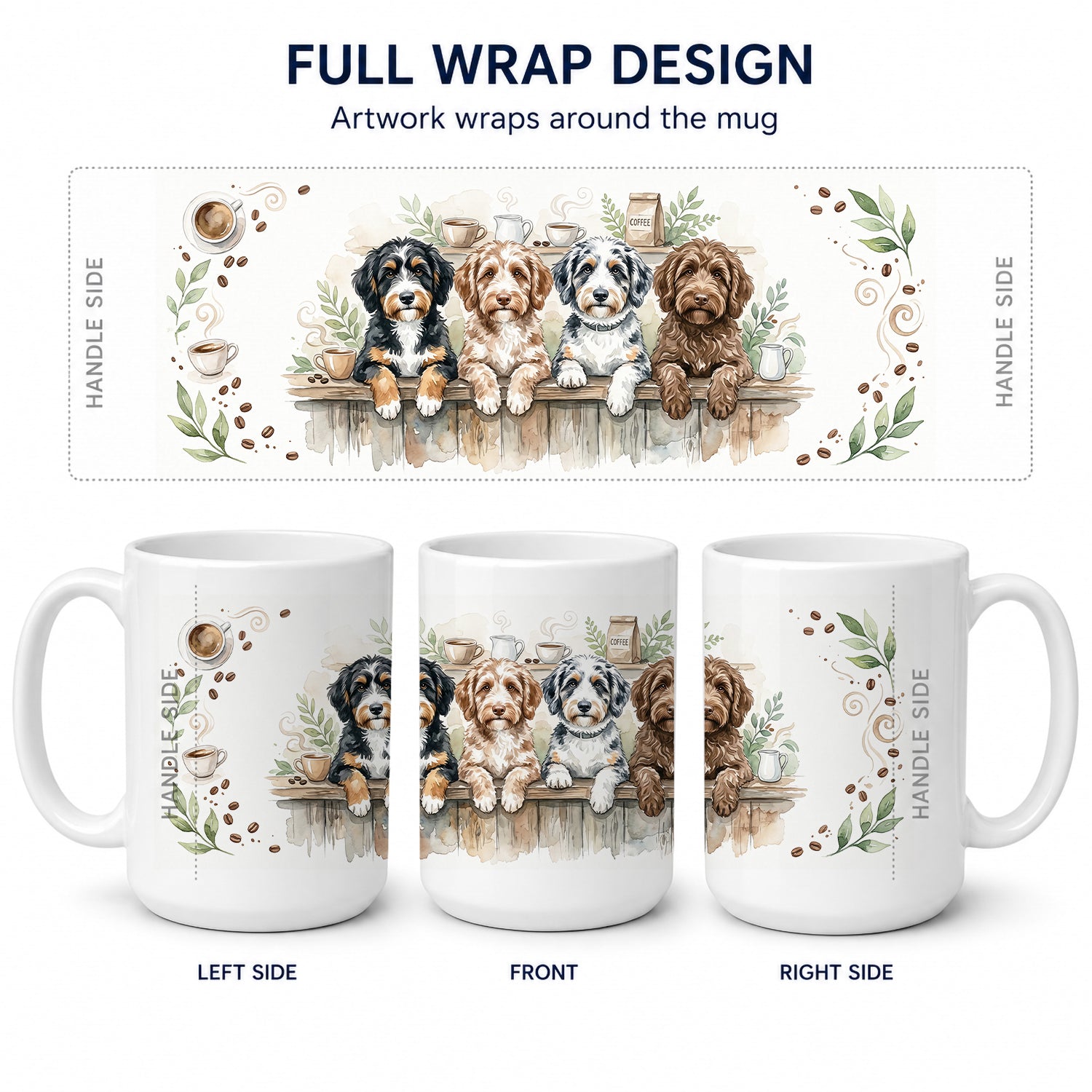 Aussiedoodles Morning Coffee Ceramic Coffee Mug 15 oz Decorative Large C Handle Mug Cup for Tea, Cocoa Hot Chocolate