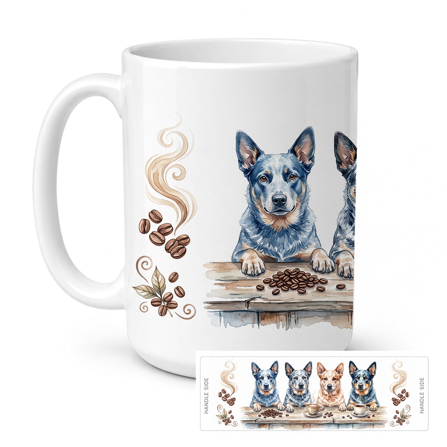 Australian Cattle Dogs Morning Coffee Ceramic Coffee Mug 15 oz Decorative Large C Handle Mug Cup for Tea, Cocoa Hot Chocolate