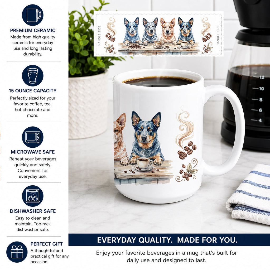 Australian Cattle Dogs Morning Coffee Ceramic Coffee Mug 15 oz Decorative Large C Handle Mug Cup for Tea, Cocoa Hot Chocolate