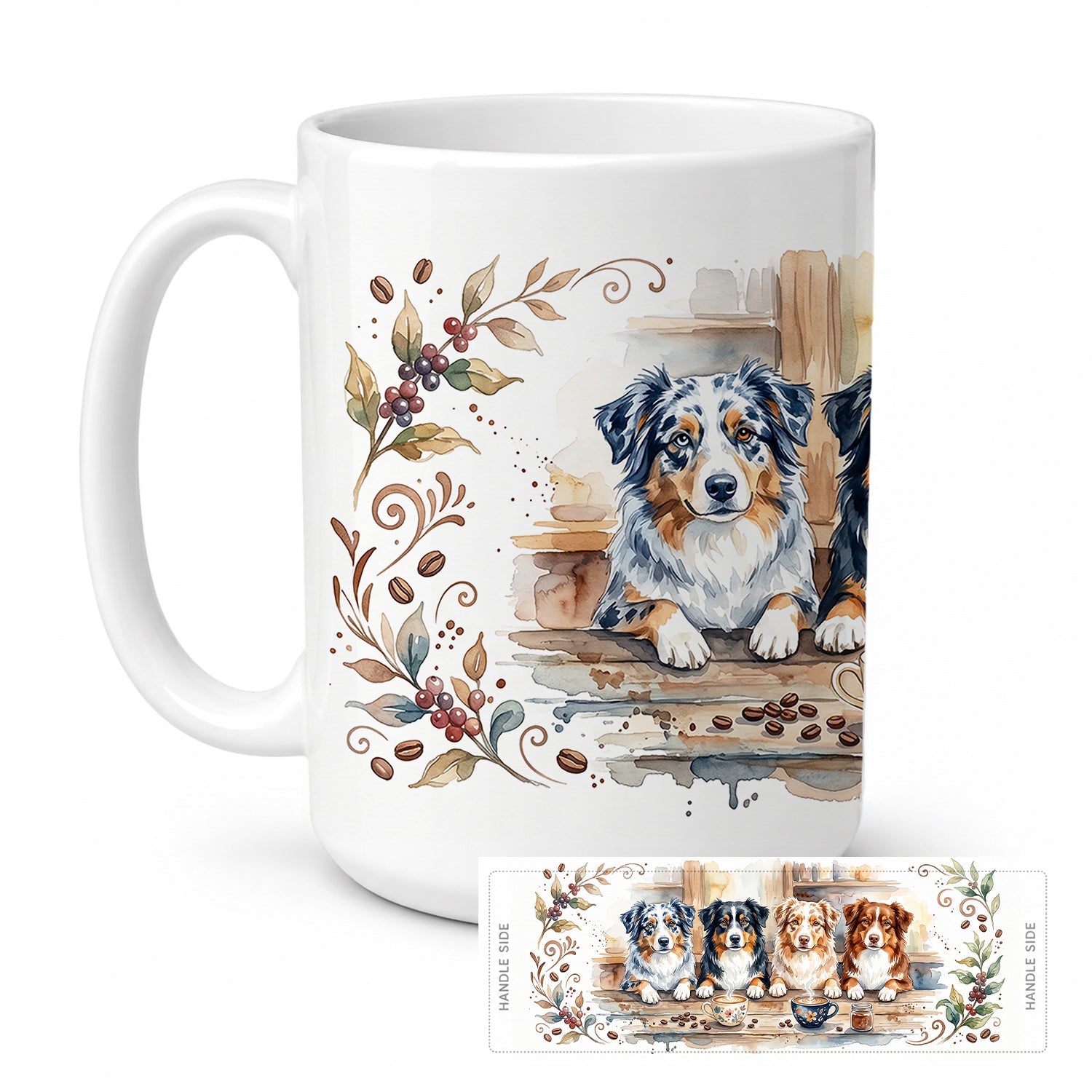 Australian Shepherds Morning Coffee Ceramic Coffee Mug 15 oz Decorative Large C Handle Mug Cup for Tea, Cocoa Hot Chocolate