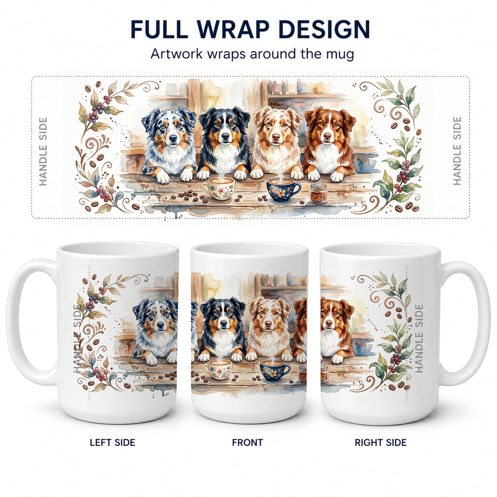 Australian Shepherds Morning Coffee Ceramic Coffee Mug 15 oz Decorative Large C Handle Mug Cup for Tea, Cocoa Hot Chocolate