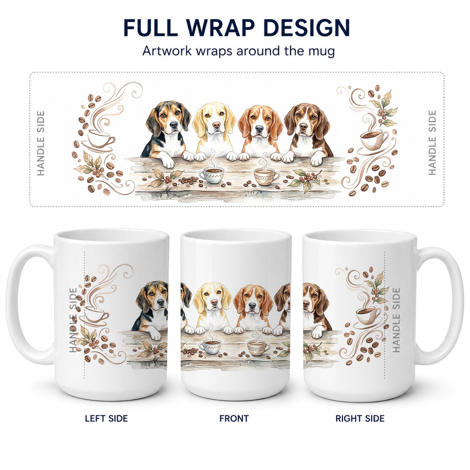 Beagles Morning Coffee Ceramic Coffee Mug 15 oz Decorative Large C Handle Mug Cup for Tea, Cocoa Hot Chocolate