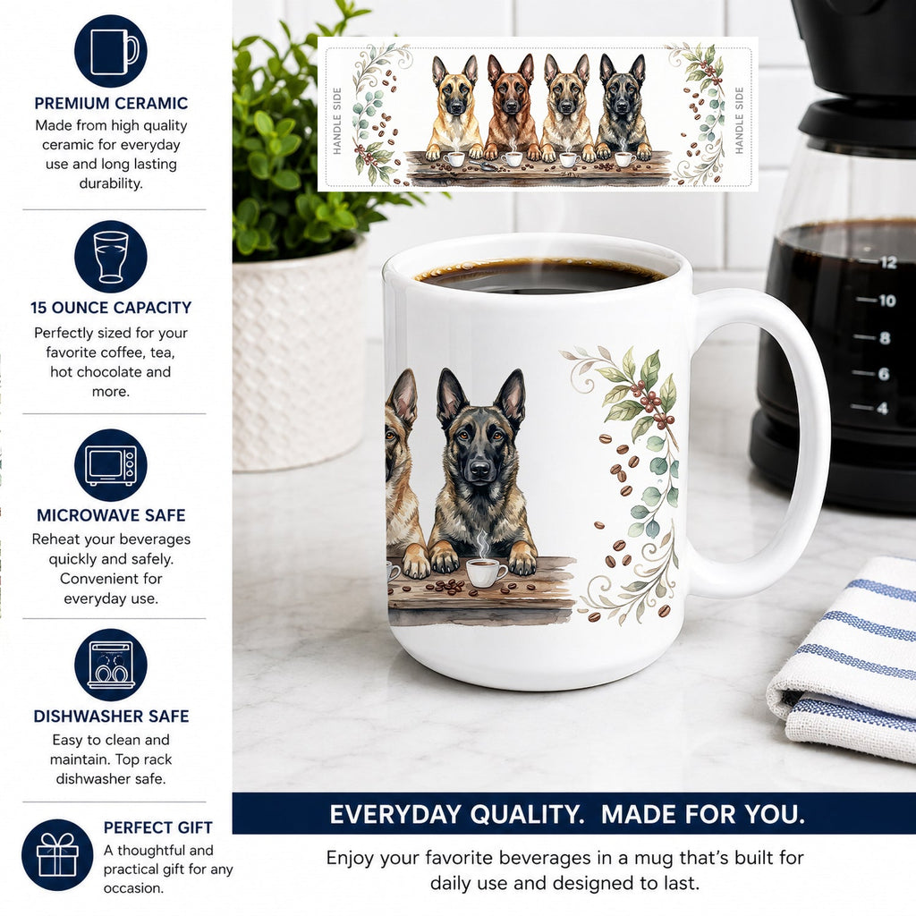 Belgian Malinois Morning Coffee Ceramic Coffee Mug 15 oz Decorative Large C Handle Mug Cup for Tea, Cocoa Hot Chocolate