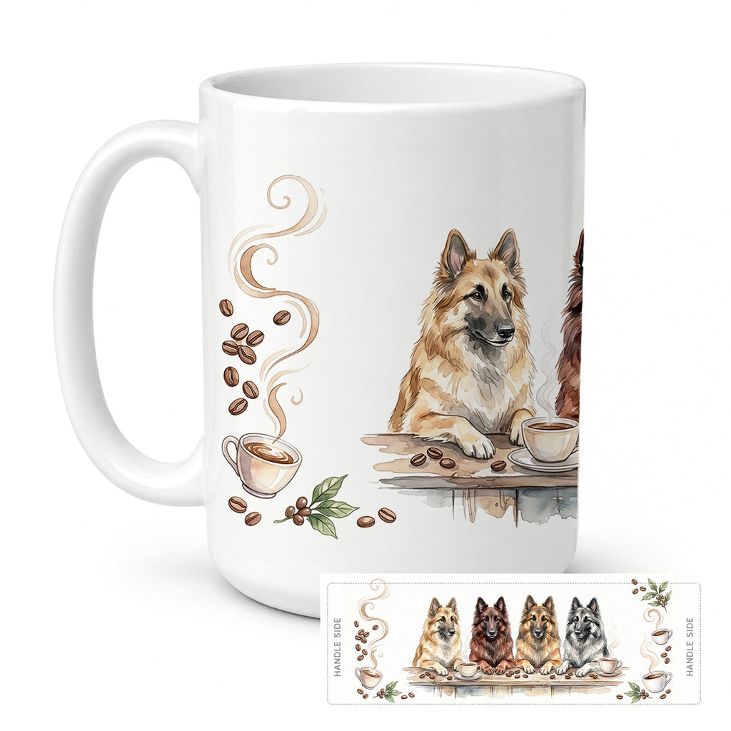 Belgian Tervurens Morning Coffee Ceramic Coffee Mug 15 oz Decorative Large C Handle Mug Cup for Tea, Cocoa Hot Chocolate