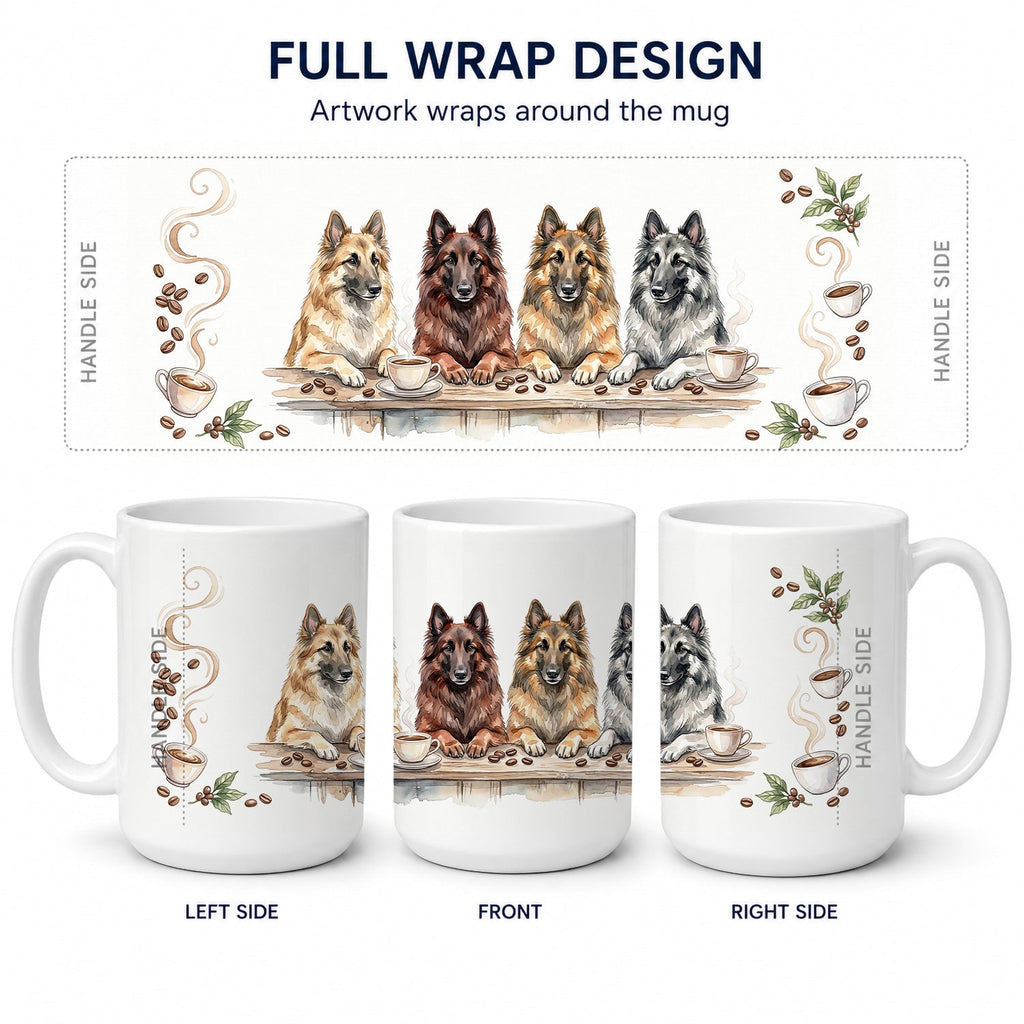 Belgian Tervurens Morning Coffee Ceramic Coffee Mug 15 oz Decorative Large C Handle Mug Cup for Tea, Cocoa Hot Chocolate