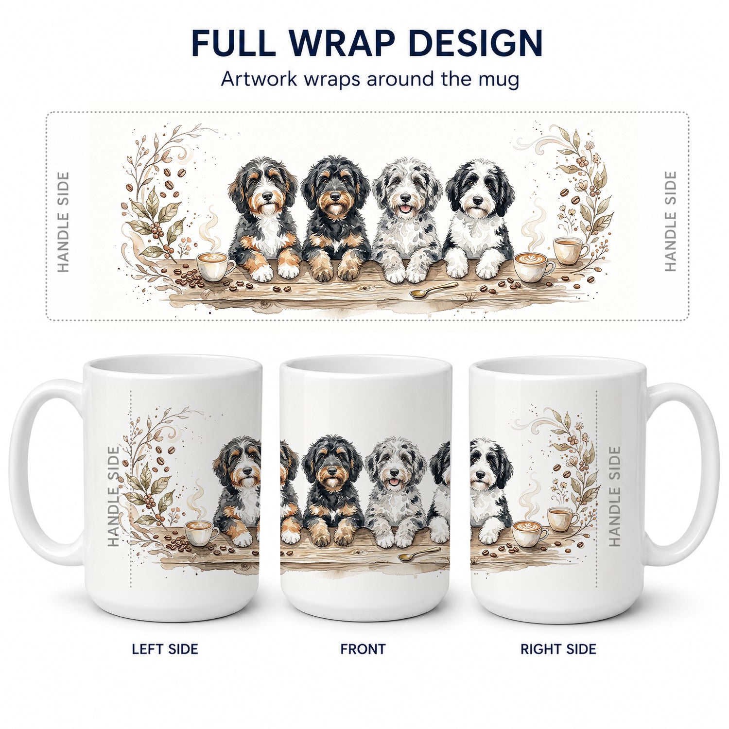Bernedoodles Morning Coffee Ceramic Coffee Mug 15 oz Decorative Large C Handle Mug Cup for Tea, Cocoa Hot Chocolate