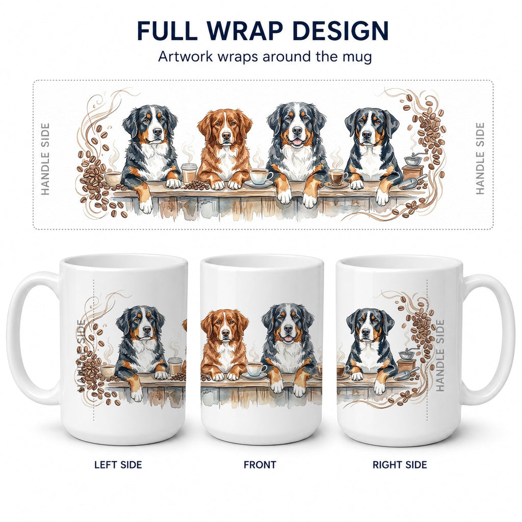 Bernese Mountain Dogs Morning Coffee Ceramic Coffee Mug 15 oz Decorative Large C Handle Mug Cup for Tea, Cocoa Hot Chocolate