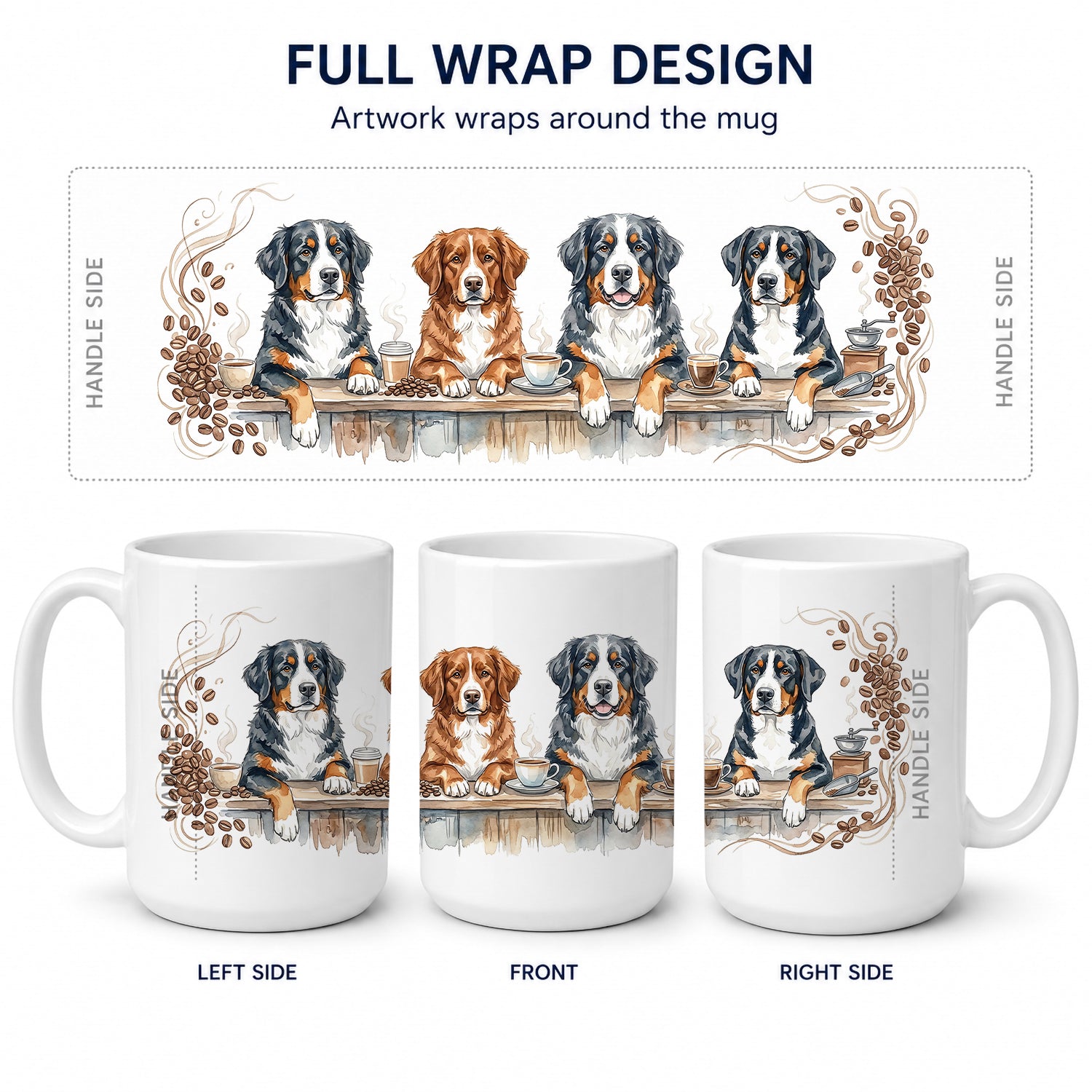 Bernese Mountain Dogs Morning Coffee Ceramic Coffee Mug 15 oz Decorative Large C Handle Mug Cup for Tea, Cocoa Hot Chocolate