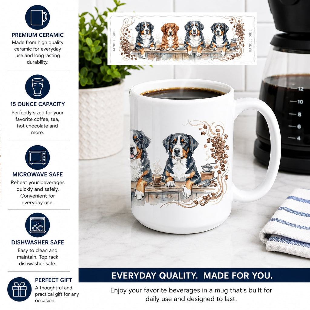 Bernese Mountain Dogs Morning Coffee Ceramic Coffee Mug 15 oz Decorative Large C Handle Mug Cup for Tea, Cocoa Hot Chocolate