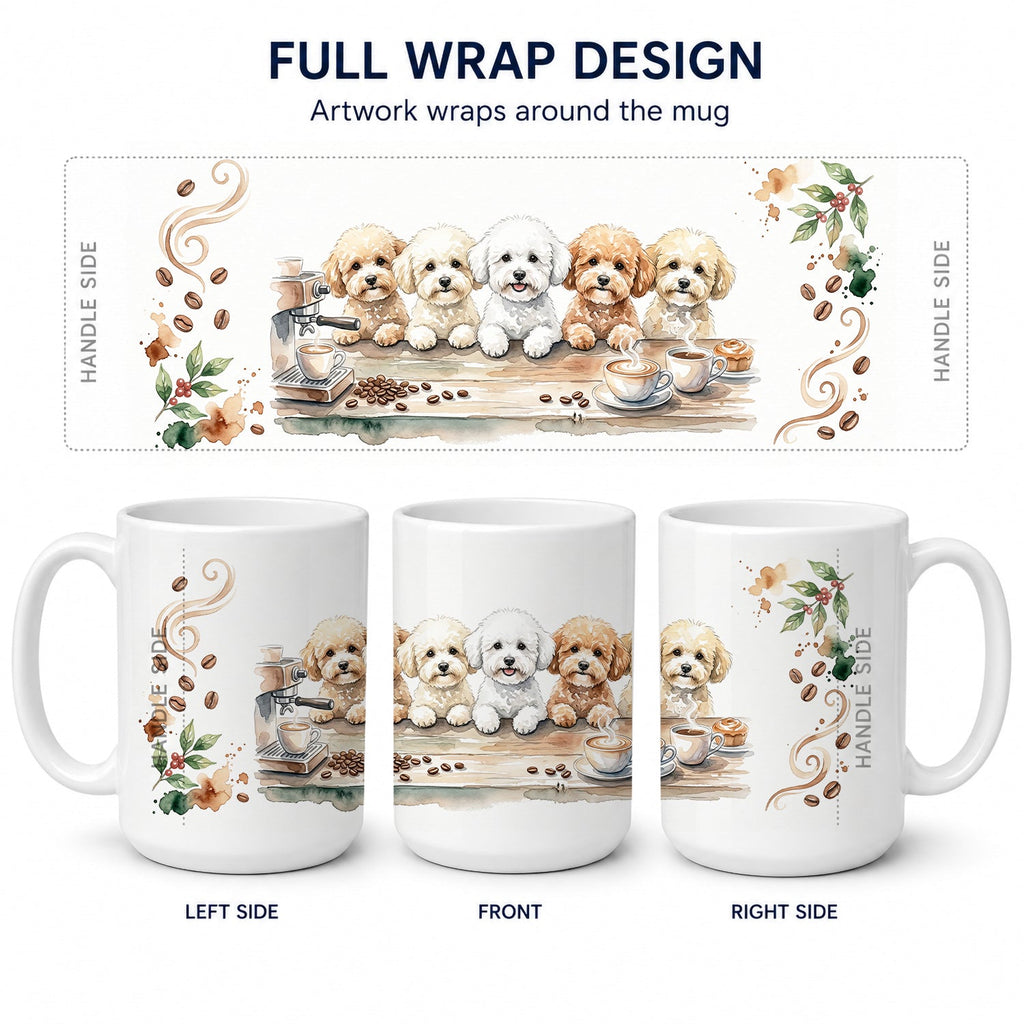 Bichon Frises Morning Coffee Ceramic Coffee Mug 15 oz Decorative Large C Handle Mug Cup for Tea, Cocoa Hot Chocolate