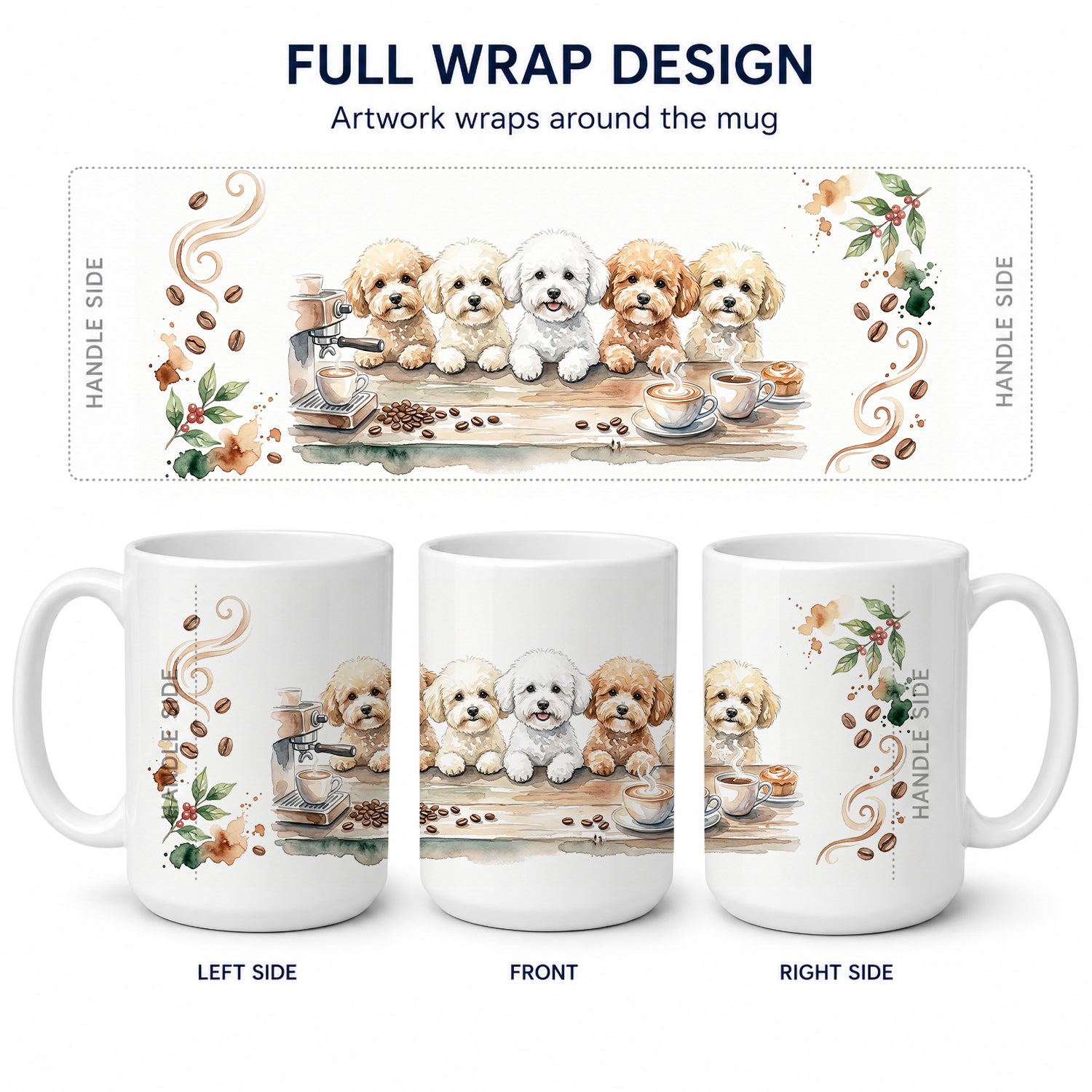 Bichon Frises Morning Coffee Ceramic Coffee Mug 15 oz Decorative Large C Handle Mug Cup for Tea, Cocoa Hot Chocolate
