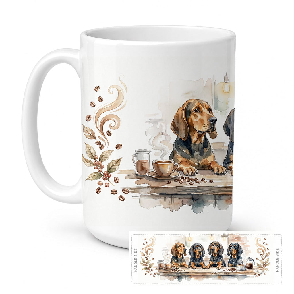 Black and Tan Coonhounds Morning Coffee Ceramic Coffee Mug 15 oz Decorative Large C Handle Mug Cup for Tea, Cocoa Hot Chocolate