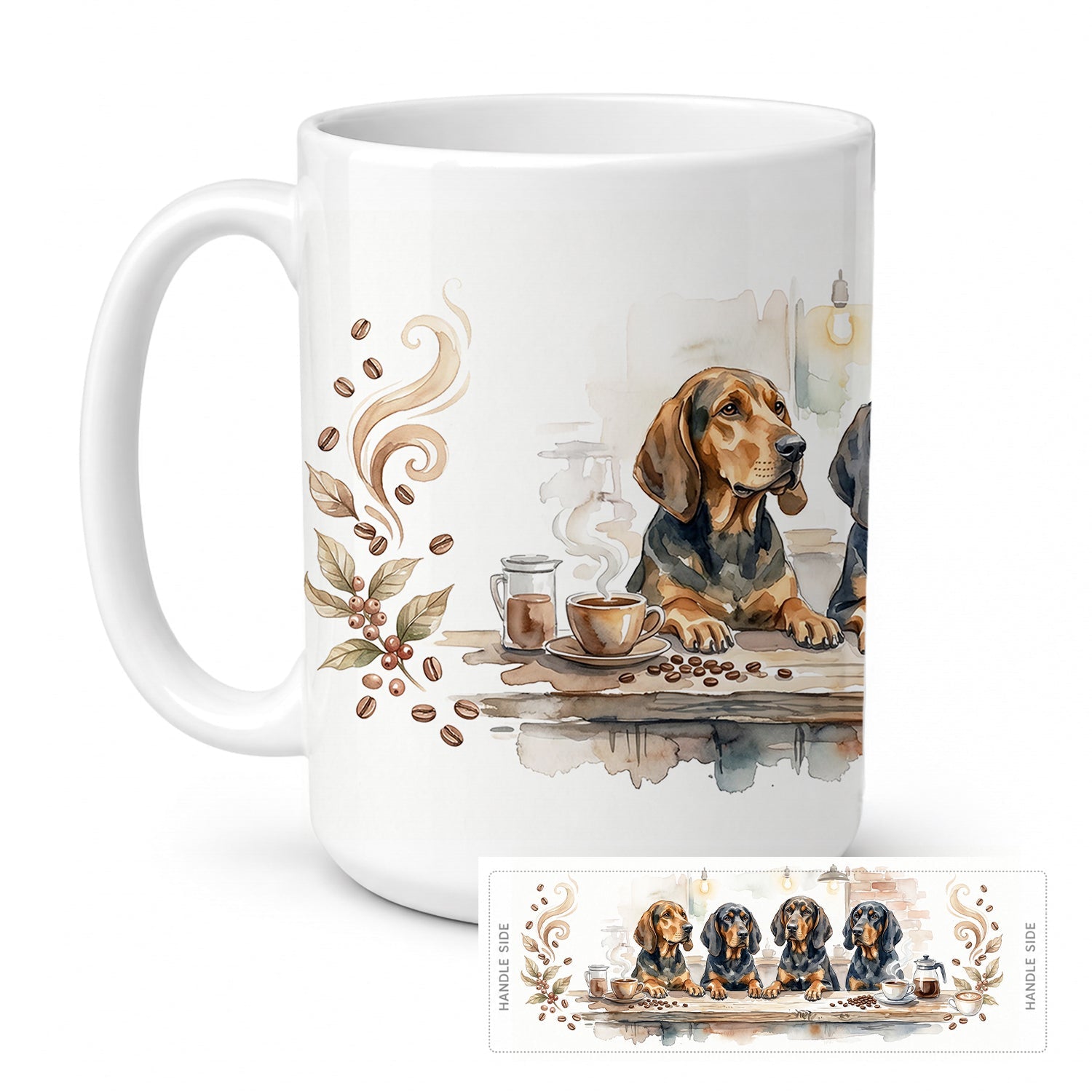 Black and Tan Coonhounds Morning Coffee Ceramic Coffee Mug 15 oz Decorative Large C Handle Mug Cup for Tea, Cocoa Hot Chocolate