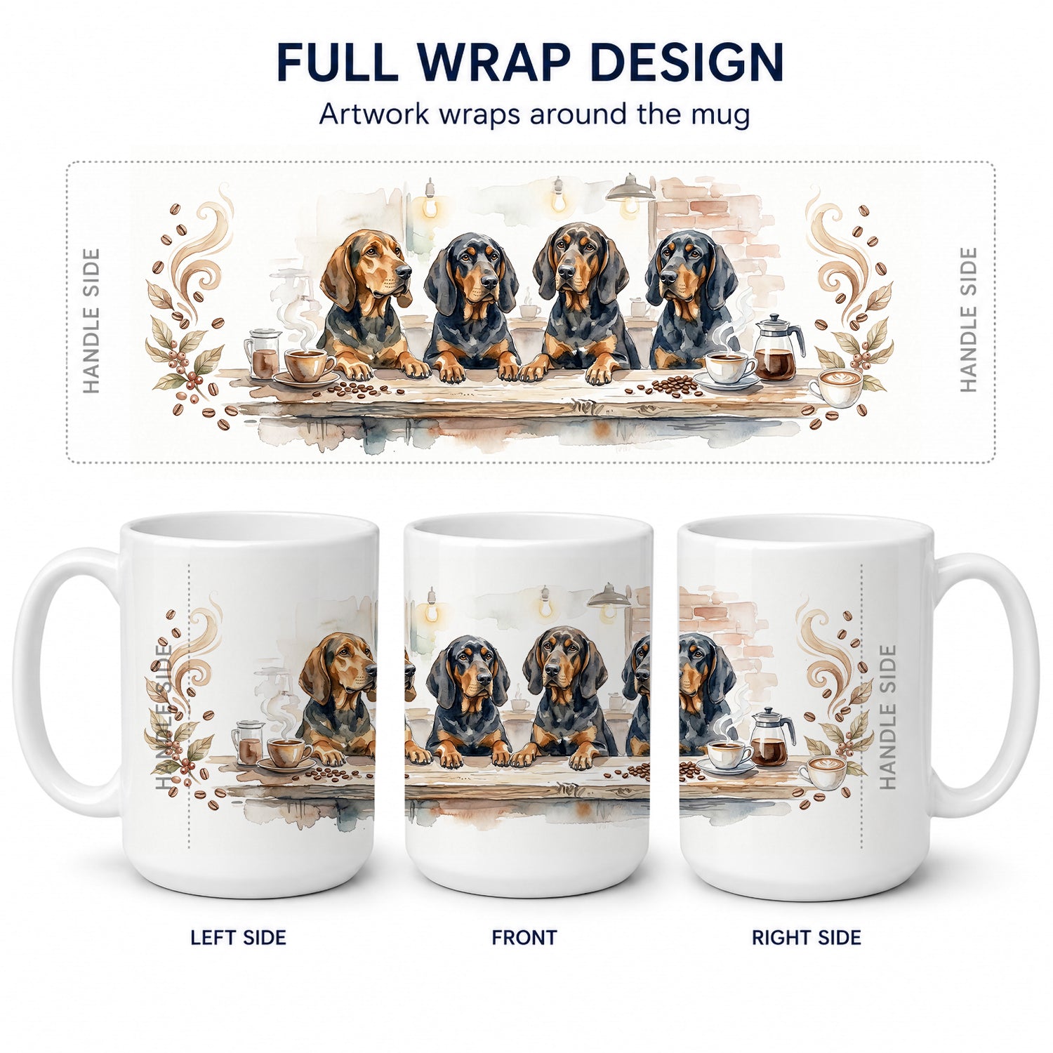 Black and Tan Coonhounds Morning Coffee Ceramic Coffee Mug 15 oz Decorative Large C Handle Mug Cup for Tea, Cocoa Hot Chocolate