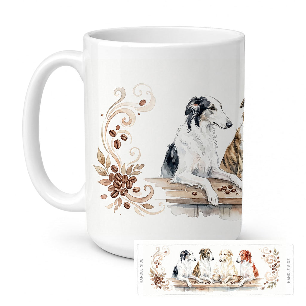 Borzois Morning Coffee Ceramic Coffee Mug 15 oz Decorative Large C Handle Mug Cup for Tea, Cocoa Hot Chocolate