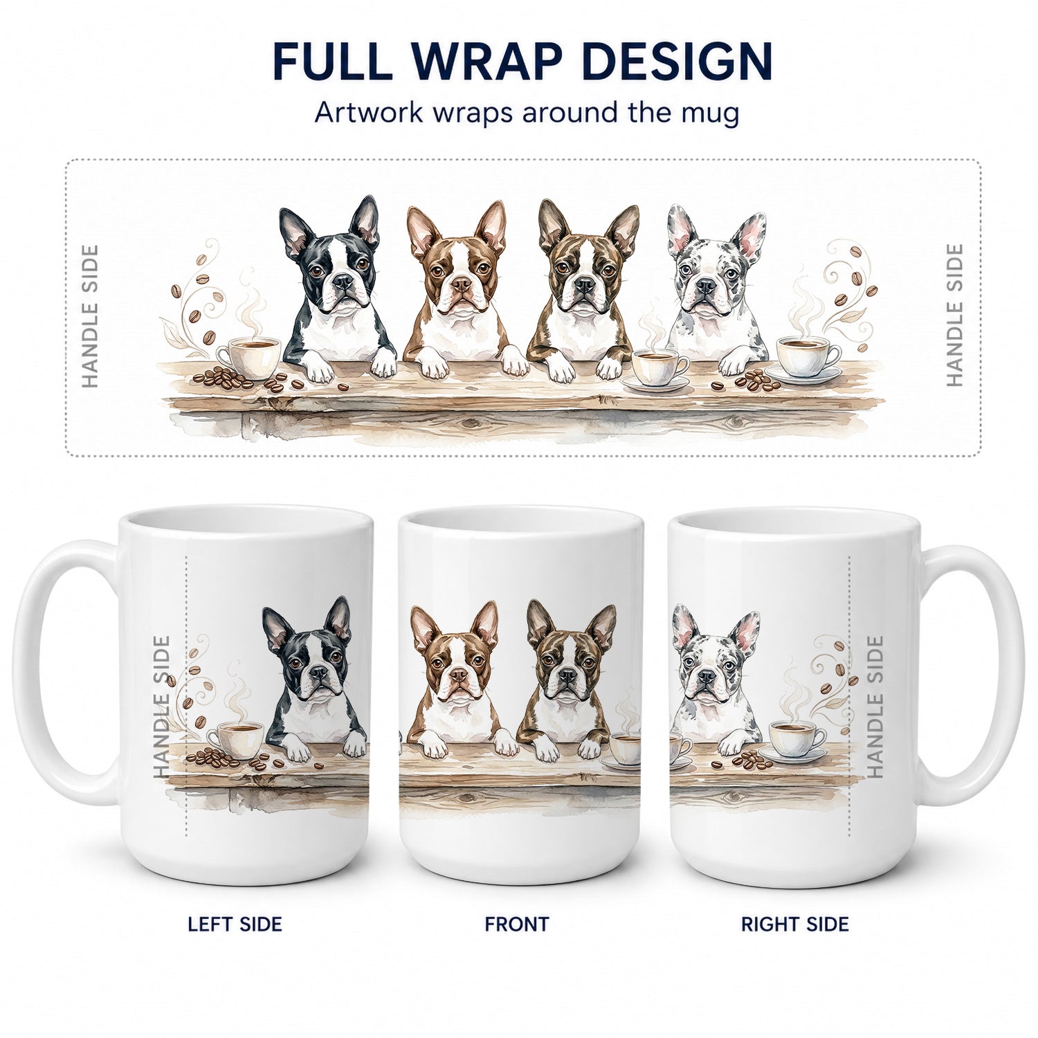 Boston Terriers Morning Coffee Ceramic Coffee Mug 15 oz Decorative Large C Handle Mug Cup for Tea, Cocoa Hot Chocolate