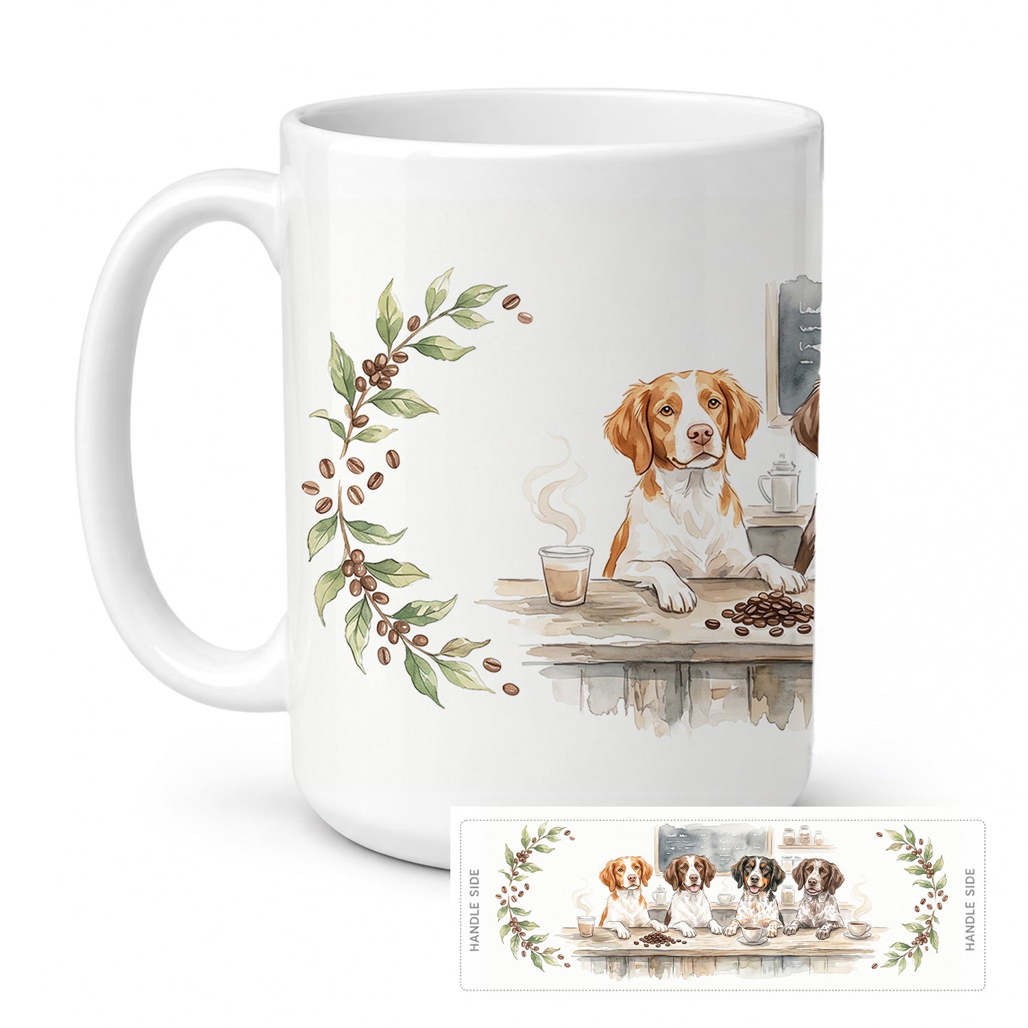 Brittany Spaniels Morning Coffee Ceramic Coffee Mug 15 oz Decorative Large C Handle Mug Cup for Tea, Cocoa Hot Chocolate