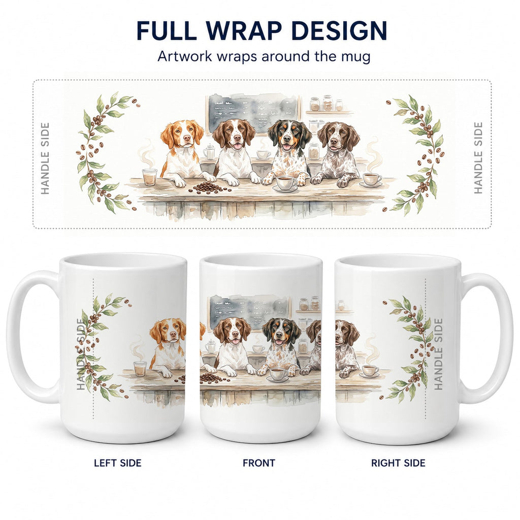 Brittany Spaniels Morning Coffee Ceramic Coffee Mug 15 oz Decorative Large C Handle Mug Cup for Tea, Cocoa Hot Chocolate