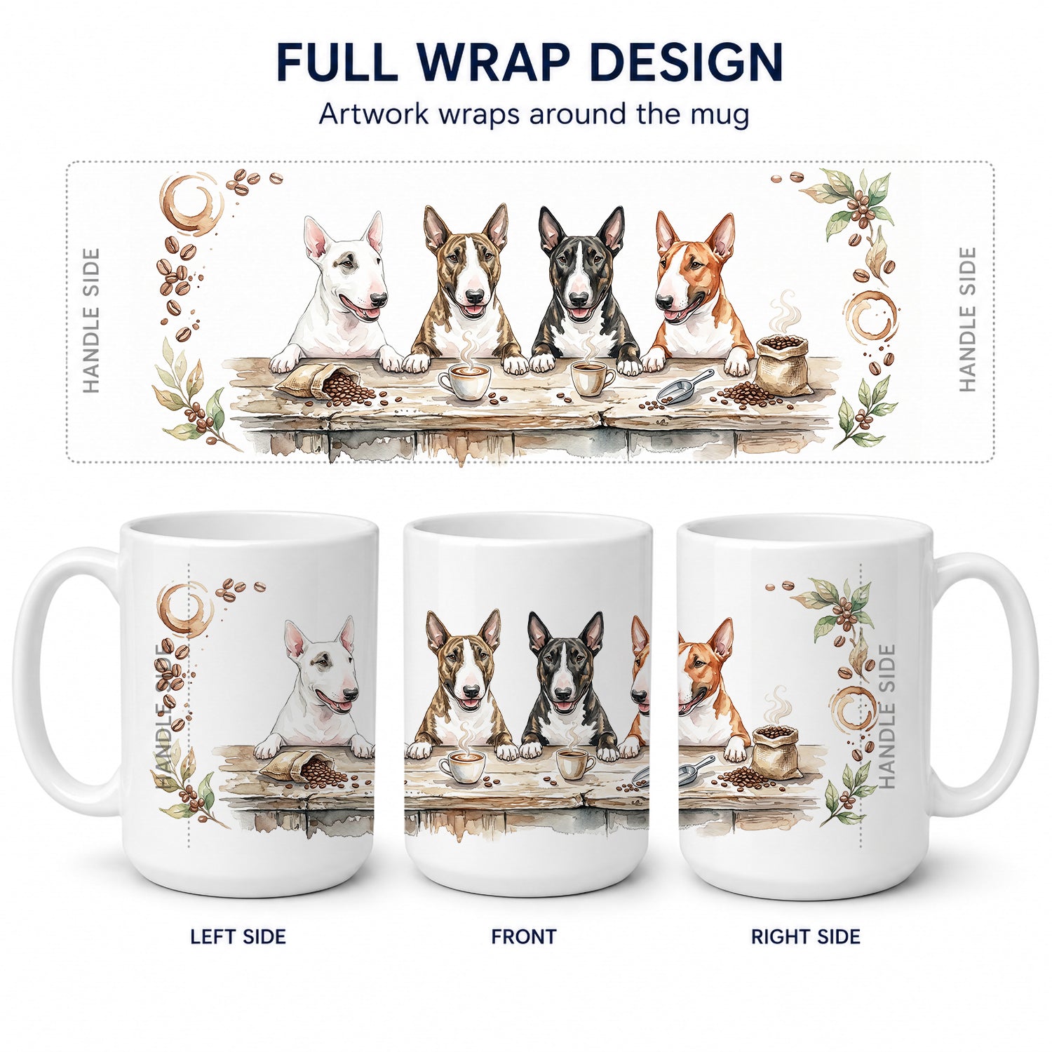 Bull Terriers Morning Coffee Ceramic Coffee Mug 15 oz Decorative Large C Handle Mug Cup for Tea, Cocoa Hot Chocolate