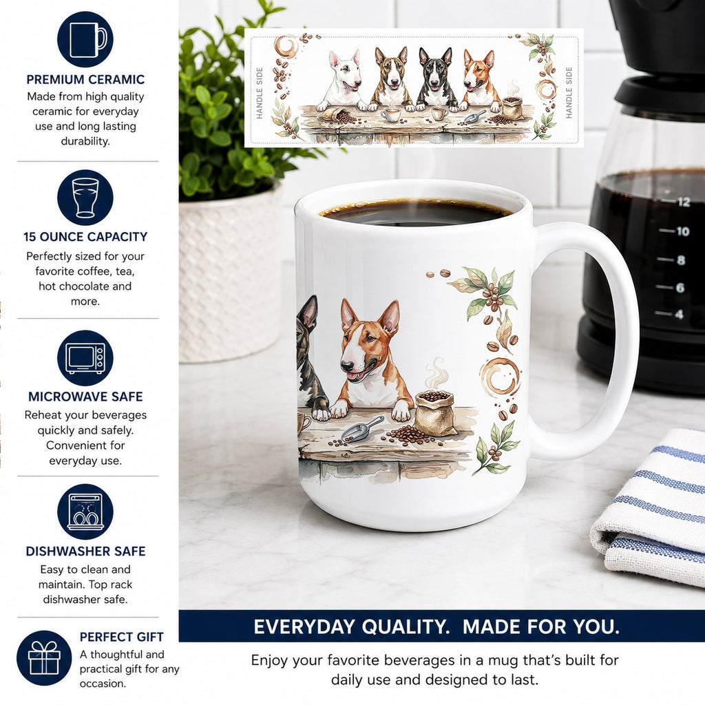 Bull Terriers Morning Coffee Ceramic Coffee Mug 15 oz Decorative Large C Handle Mug Cup for Tea, Cocoa Hot Chocolate