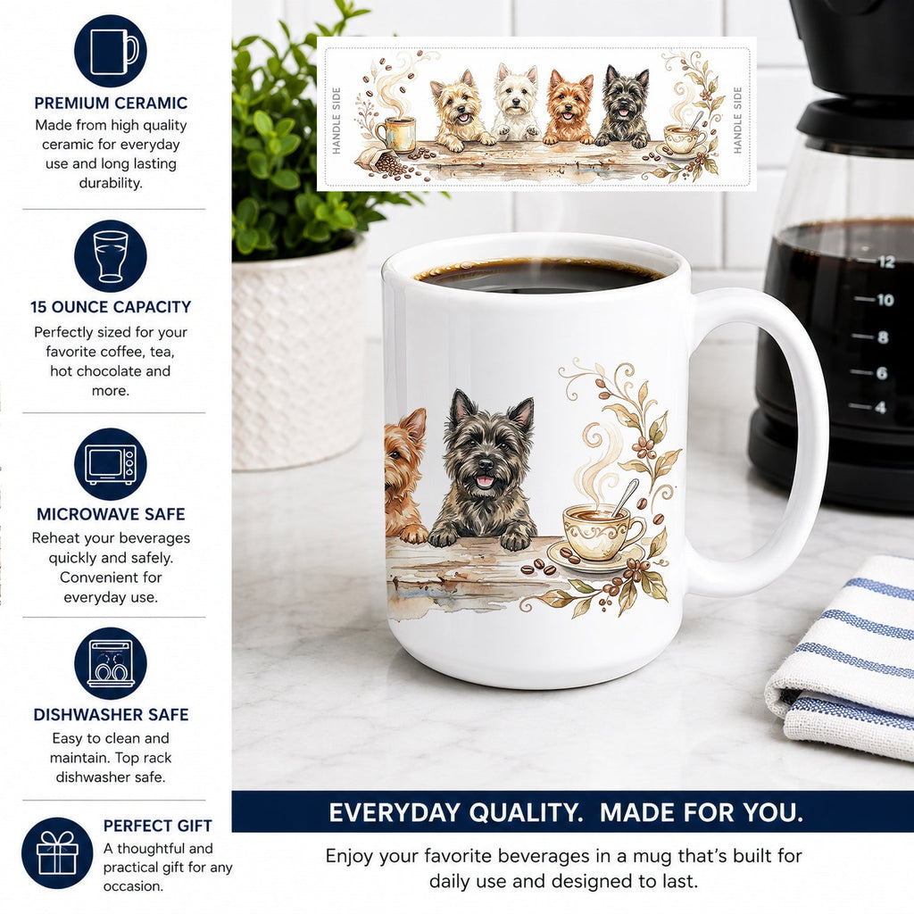 Cairn Terriers Morning Coffee Ceramic Coffee Mug 15 oz Decorative Large C Handle Mug Cup for Tea, Cocoa Hot Chocolate