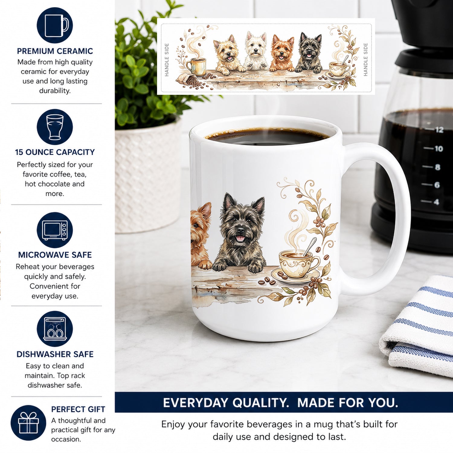 Cairn Terriers Morning Coffee Ceramic Coffee Mug 15 oz Decorative Large C Handle Mug Cup for Tea, Cocoa Hot Chocolate
