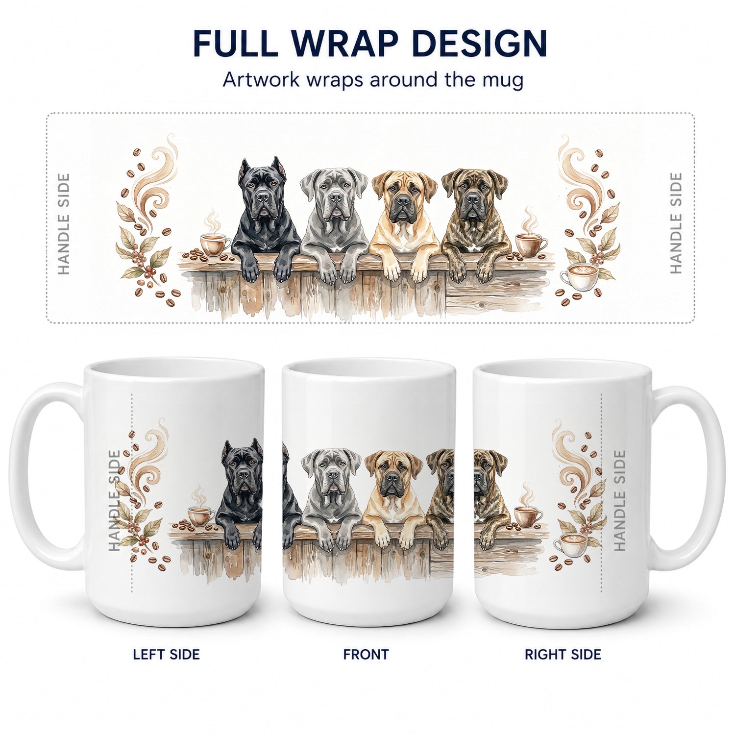 Cane Corsos Morning Coffee Ceramic Coffee Mug 15 oz Decorative Large C Handle Mug Cup for Tea, Cocoa Hot Chocolate