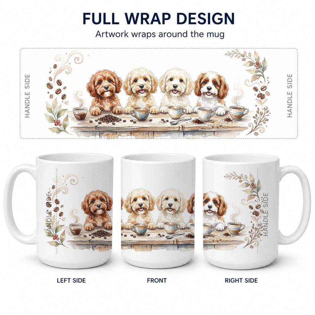 Cavapoos Morning Coffee Ceramic Coffee Mug 15 oz Decorative Large C Handle Mug Cup for Tea, Cocoa Hot Chocolate