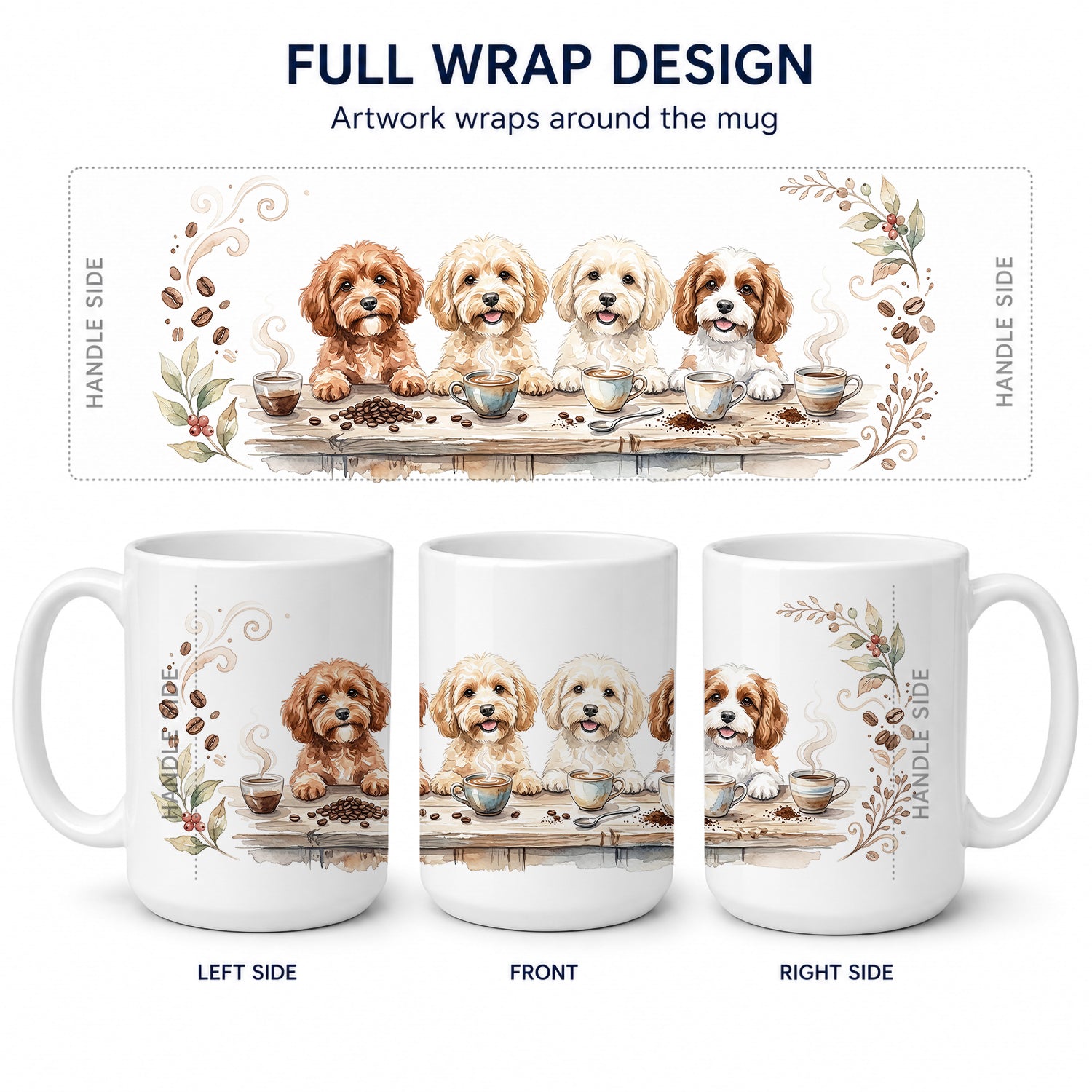 Cavapoos Morning Coffee Ceramic Coffee Mug 15 oz Decorative Large C Handle Mug Cup for Tea, Cocoa Hot Chocolate